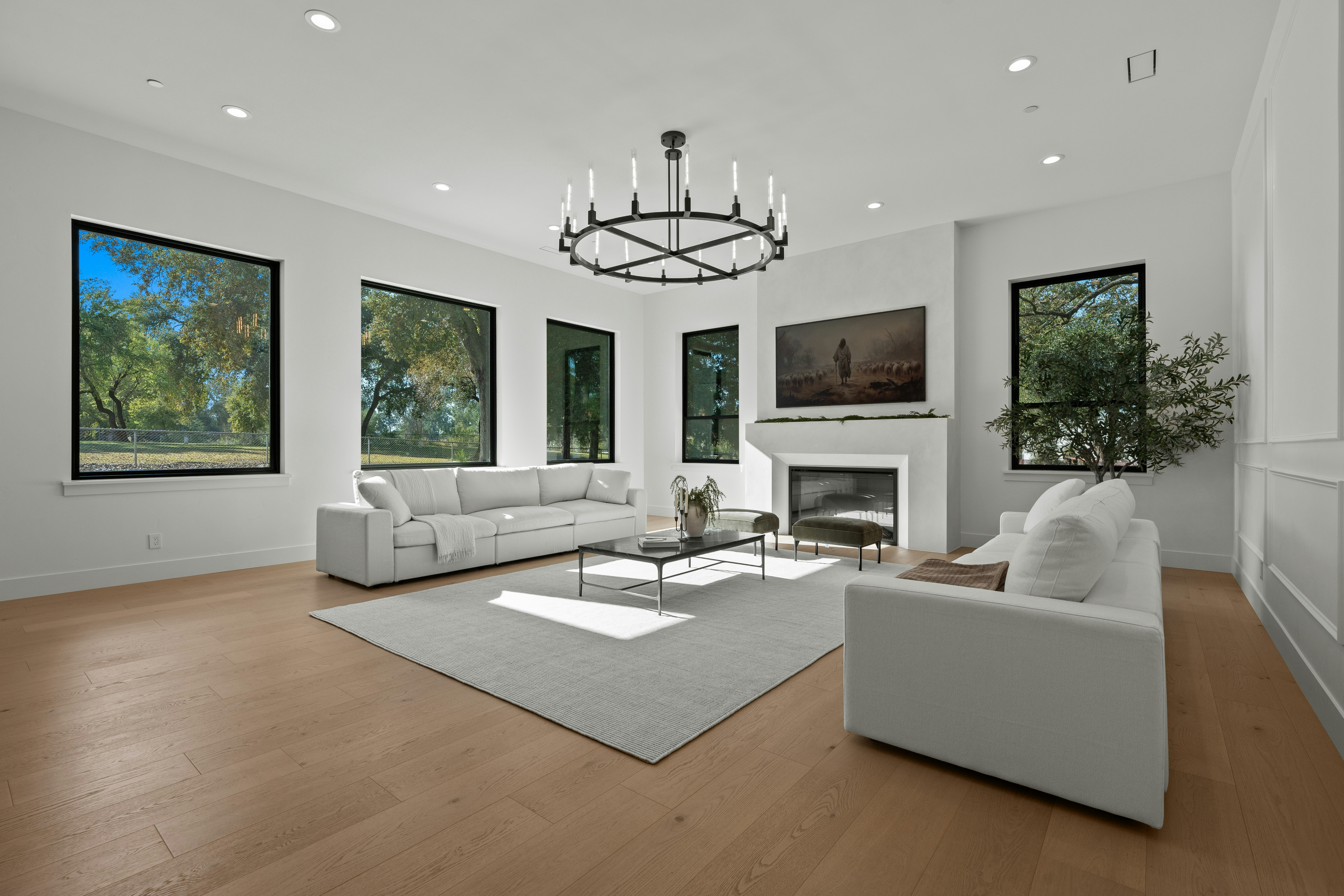 Premium luxury fireplace in a bright contemporary Wisconsin home interior